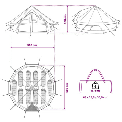vidaXL Family Tent 10-Person Army Green Polycotton
