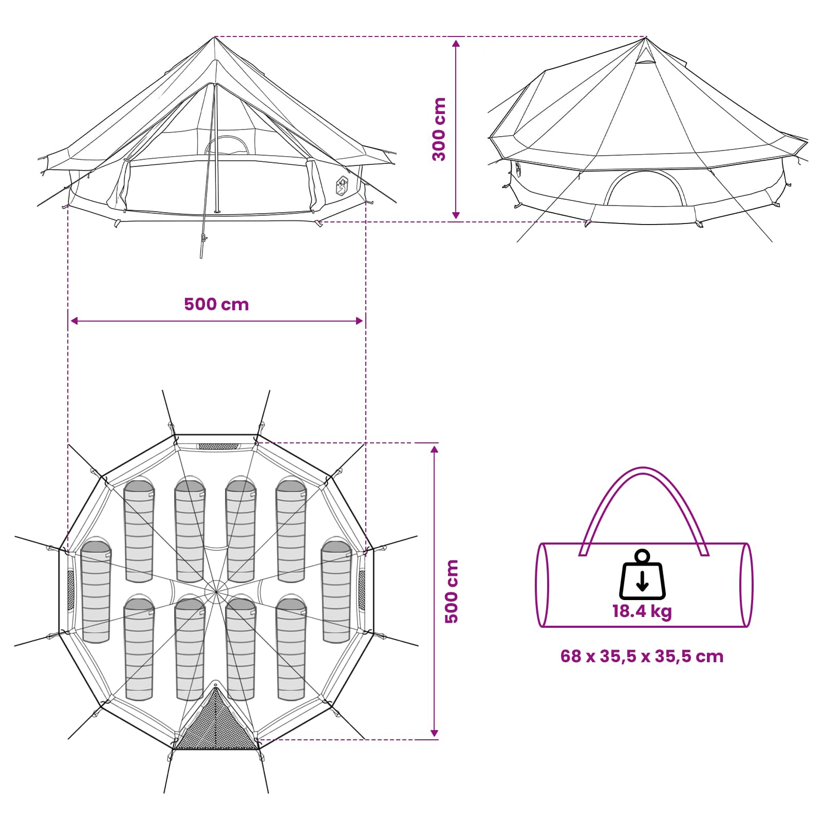 vidaXL Family Tent 10-Person Brown Polycotton