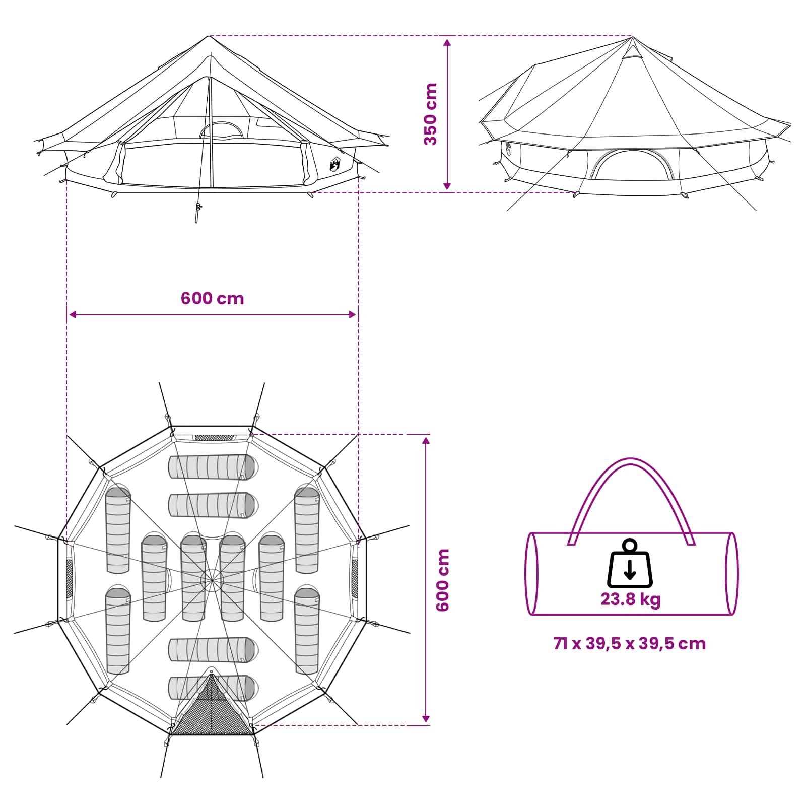 vidaXL Family Tent Cream 12-Person Polycotton