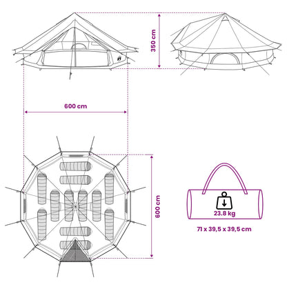 vidaXL Family Tent Cream 12-Person Polycotton
