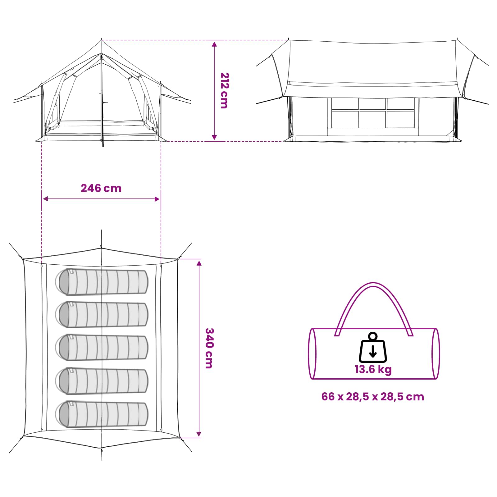 vidaXL Cabin Tent Army Green 340 x 246 x 210 cm Polycotton
