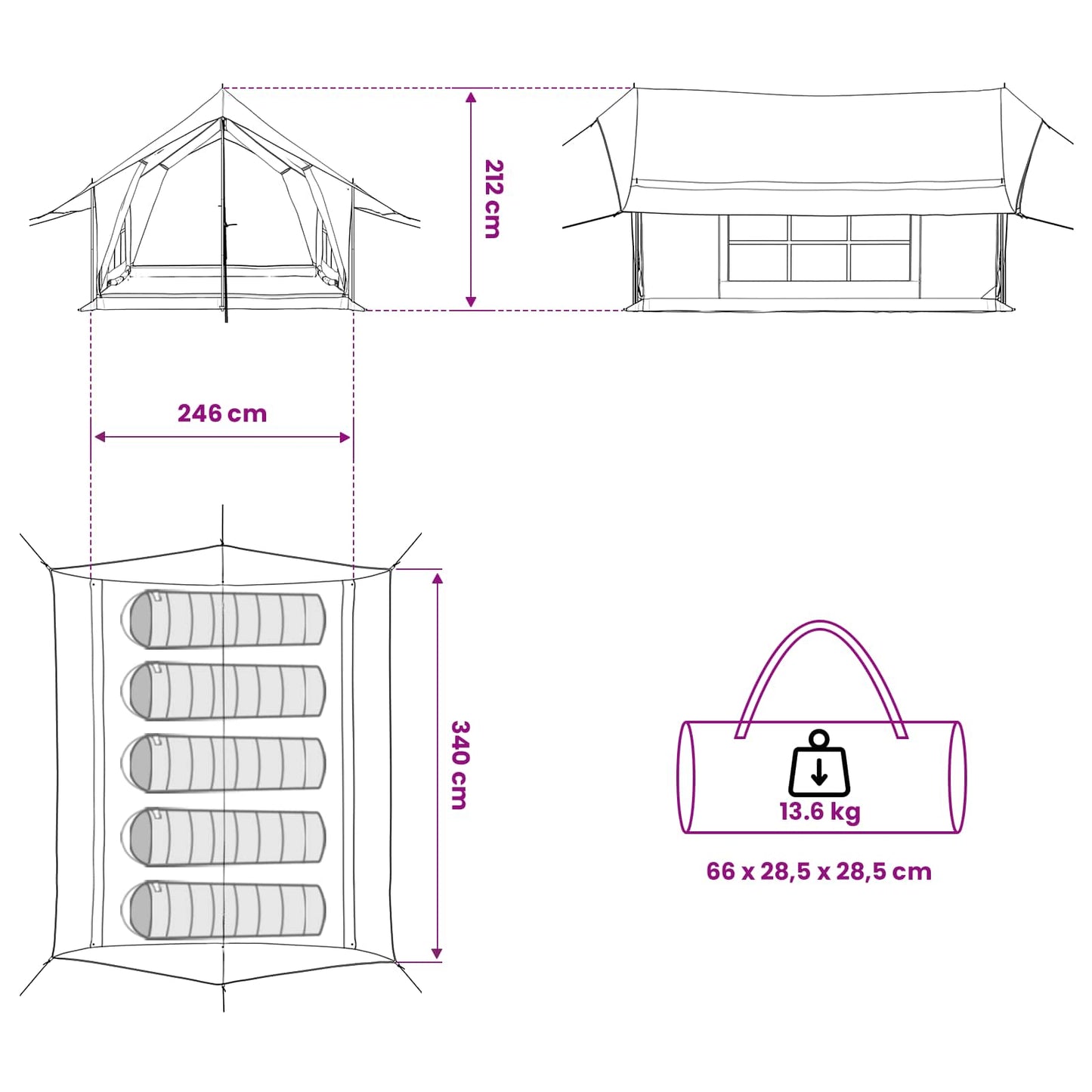 vidaXL Cabin Tent Brown 340 x 246 x 210 cm Polycotton