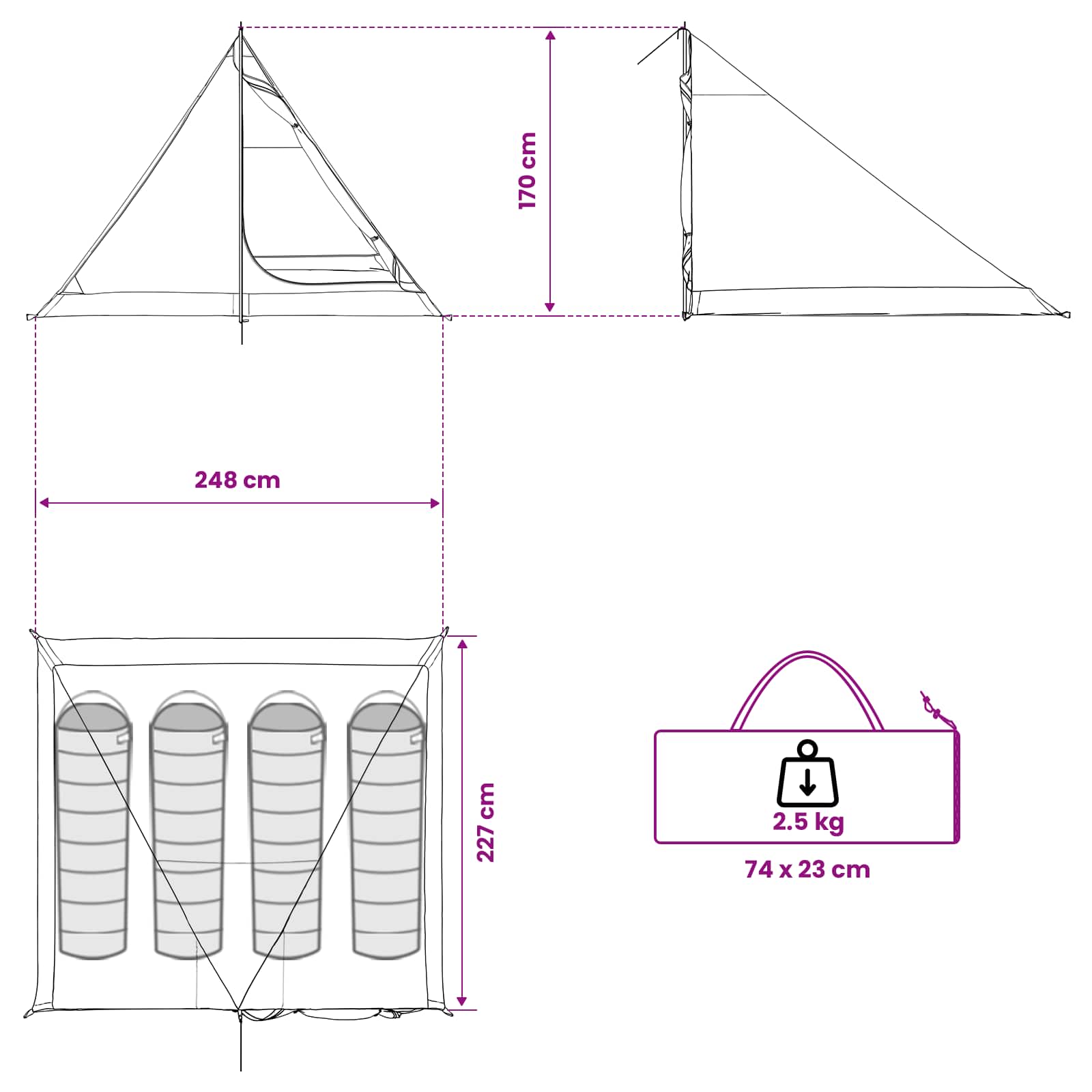 vidaXL Backpacking Tent 4-Person Blue 185T Polyester with PU Coating - 40280