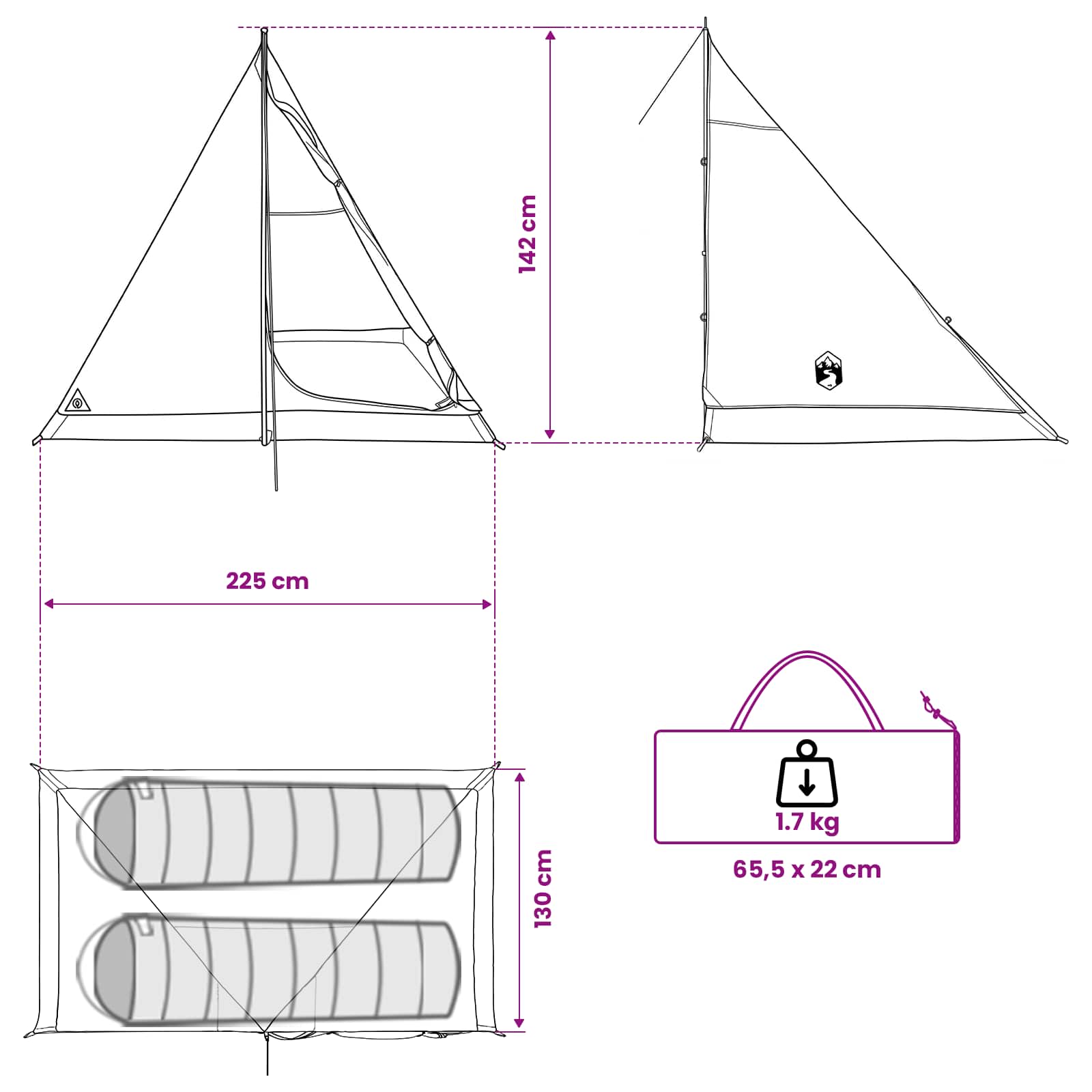 vidaXL Backpacking Tent 2-Person Green 185T Polyester with PU Coating - 40288