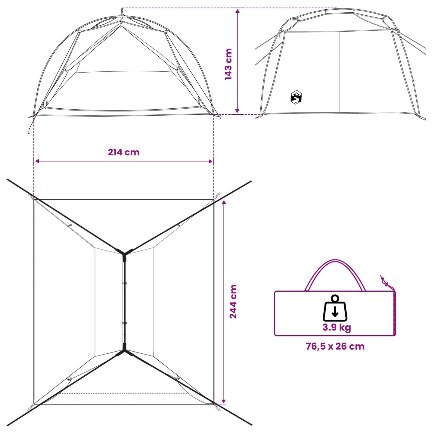 vidaXL Tunnel Tent 4-Person Green 185T Polyester with PU Coating