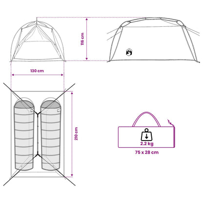 vidaXL Tunnel Tent 2-Person Green 185T Polyester with PU Coating