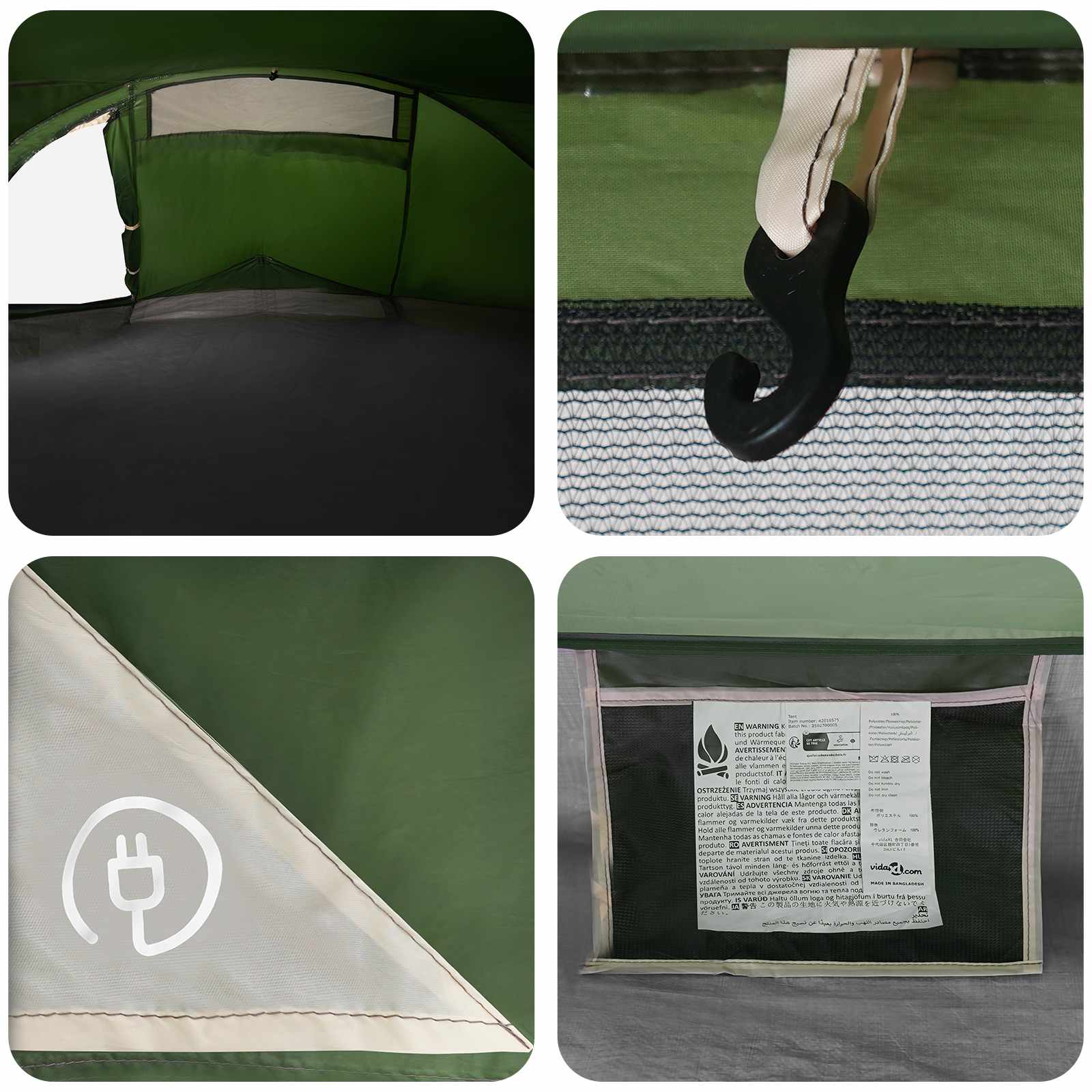 vidaXL Backpacking Tent 4-Person Green 185T Polyester with PU Coating - 40339