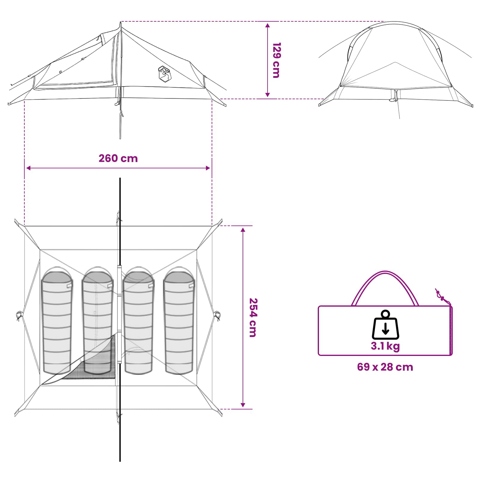 vidaXL Backpacking Tent 4-Person Grey and Orange - 40344
