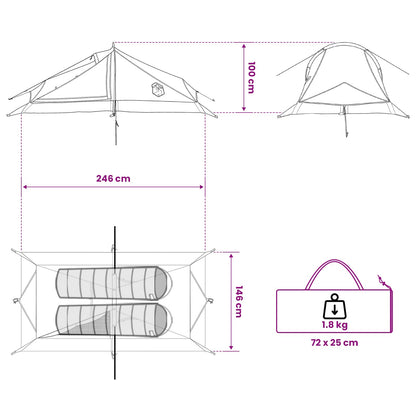 vidaXL Backpacking Tent 2-Person Blue 185T Polyester with PU Coating - 40366