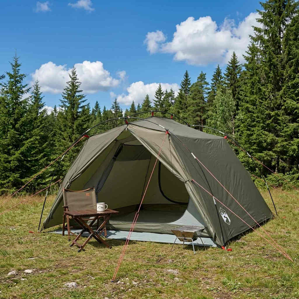 vidaXL Tunnel Tent 4-Person Olive Green 185T Polyester with PU Coating