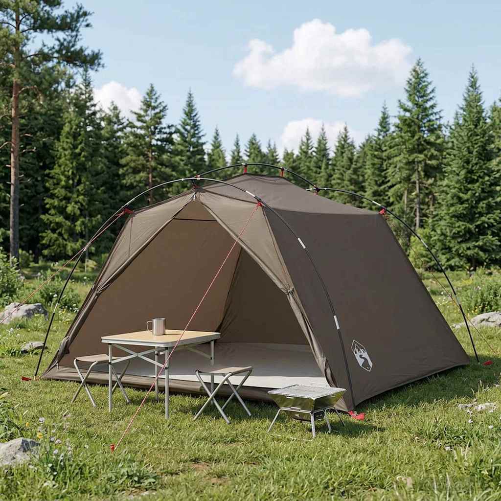 vidaXL Tunnel Tent 4-Person Brown and Grey