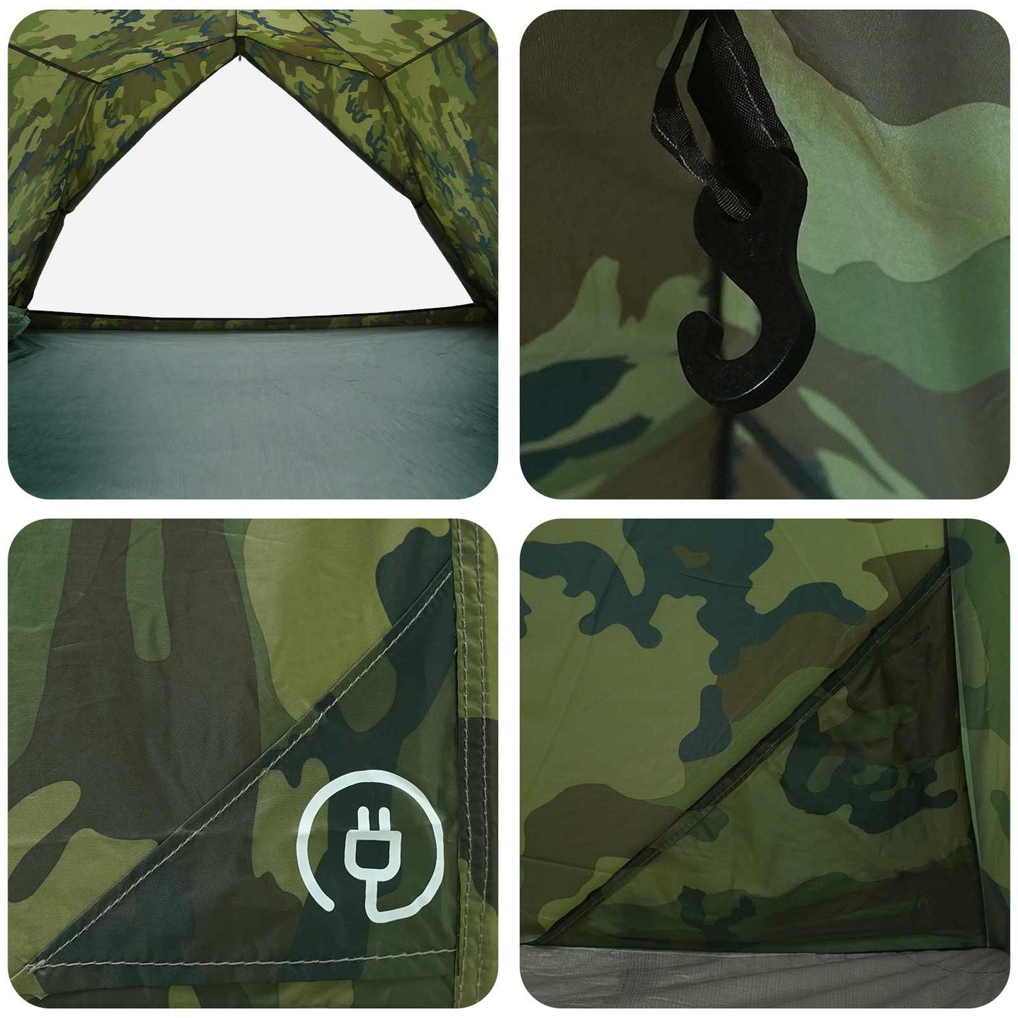vidaXL Tunnel Tent 4-Person Camouflage 185T Polyester with PU Coating - Green