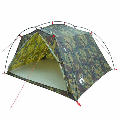 vidaXL Tunnel Tent 4-Person Camouflage 185T Polyester with PU Coating - Green