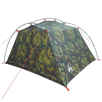 vidaXL Tunnel Tent 4-Person Camouflage 185T Polyester with PU Coating - Green