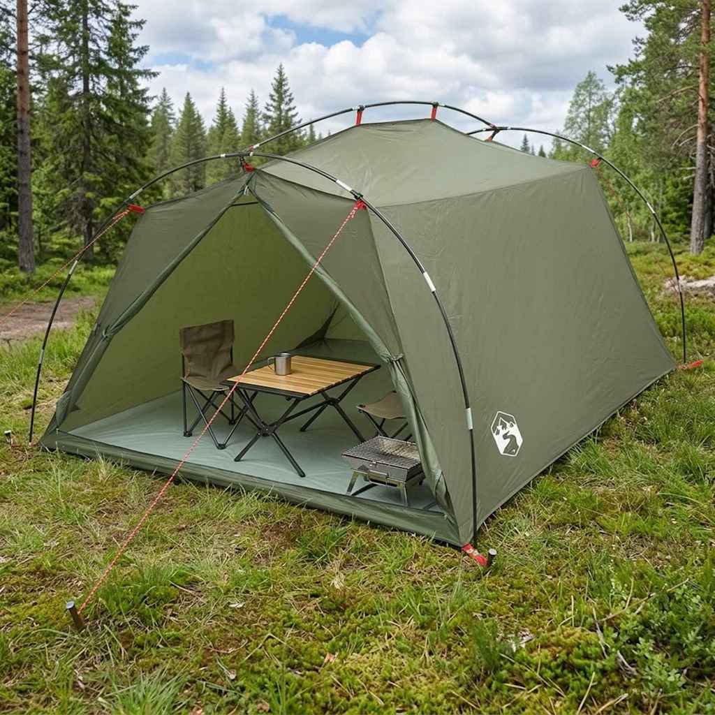 vidaXL Tunnel Tent 2-Person Olive Green 185T Polyester with PU Coating