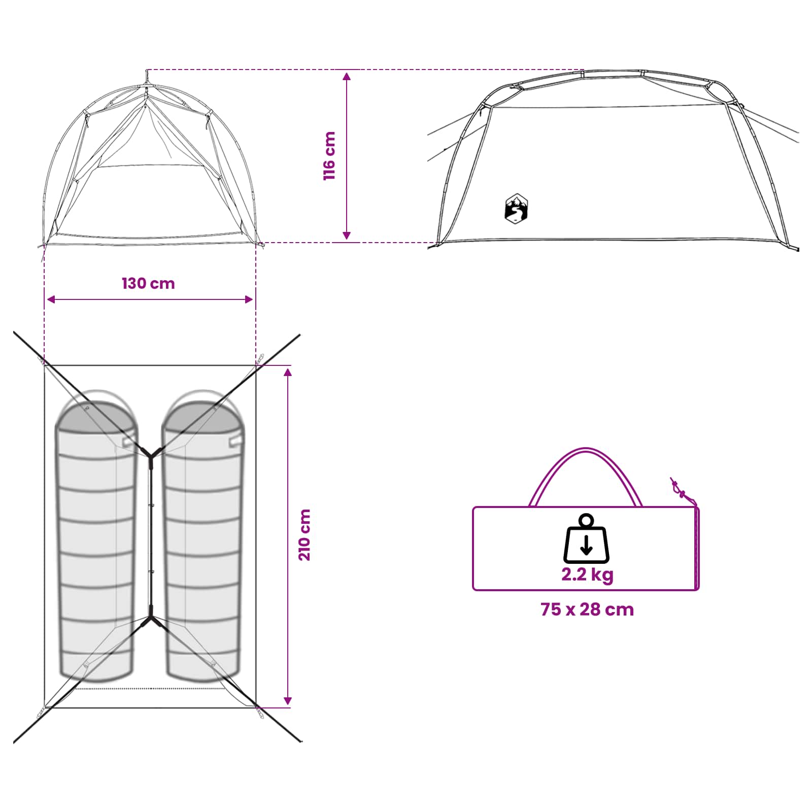 vidaXL Tunnel Tent 2-Person Brown and Grey
