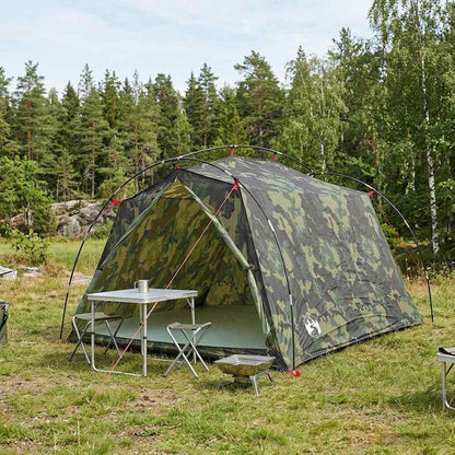 vidaXL Tunnel Tent 2-Person Camouflage 185T Polyester with PU Coating - Green