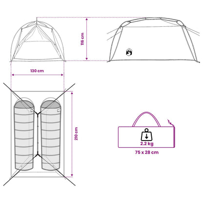 vidaXL Tunnel Tent 2-Person Camouflage 185T Polyester with PU Coating - Green