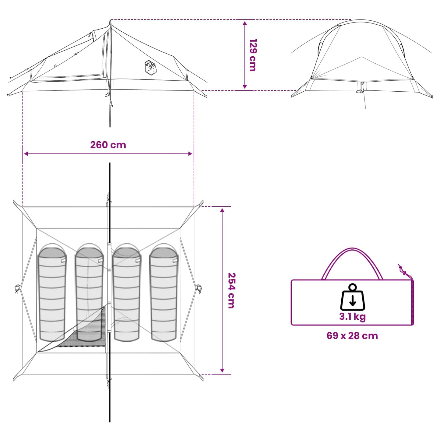 vidaXL Backpacking Tent 4-Person Camouflage - Green - 40452