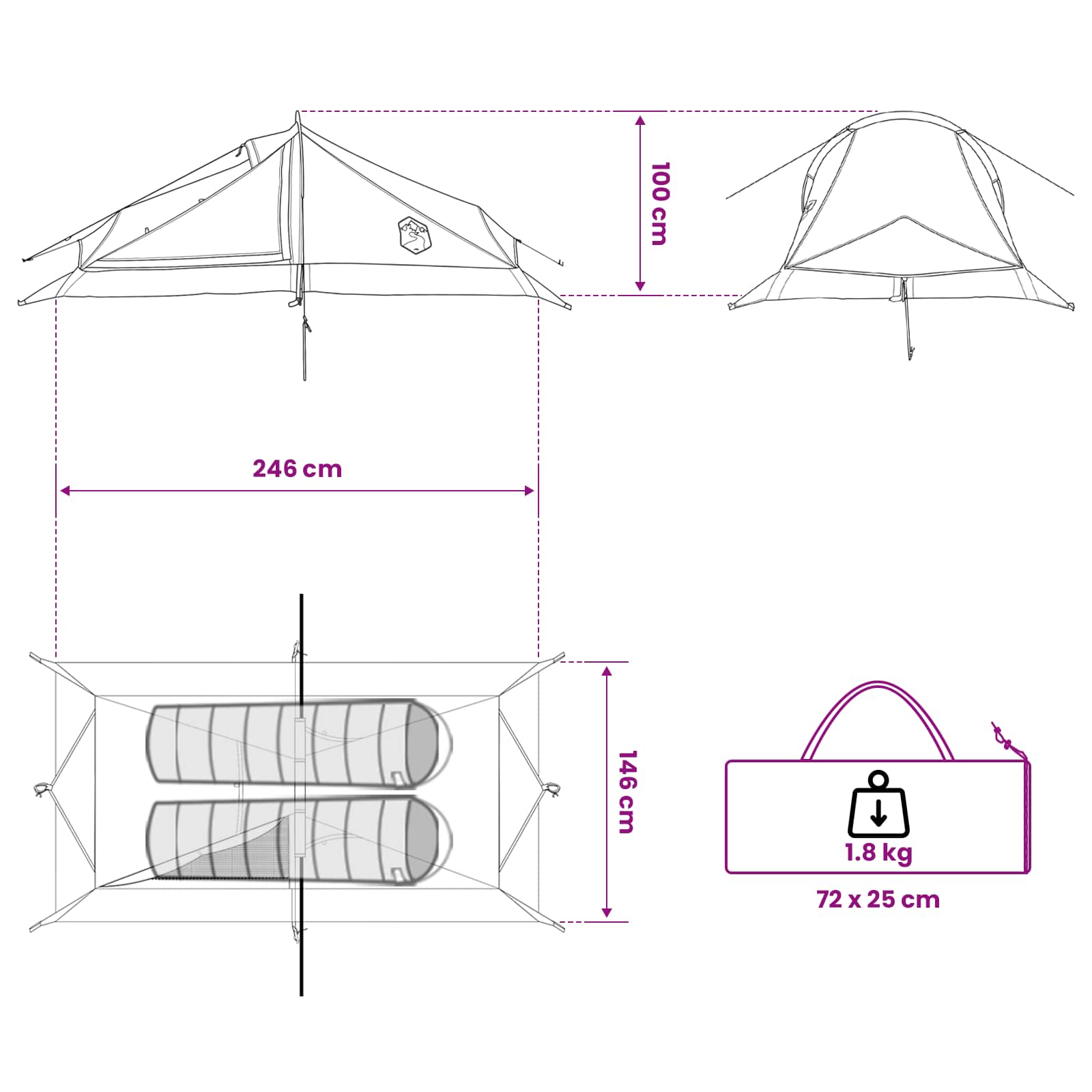 vidaXL Backpacking Tent 2-Person Brown and Grey - 40467