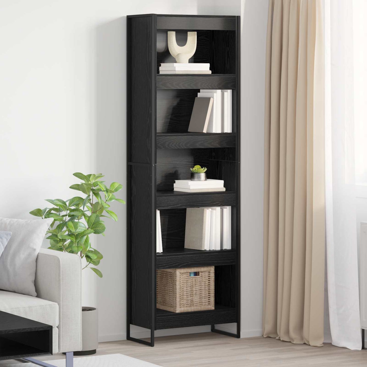 vidaXL Book Cabinet 60 x 30 x 189.5 cm Engineered Wood Black Oak