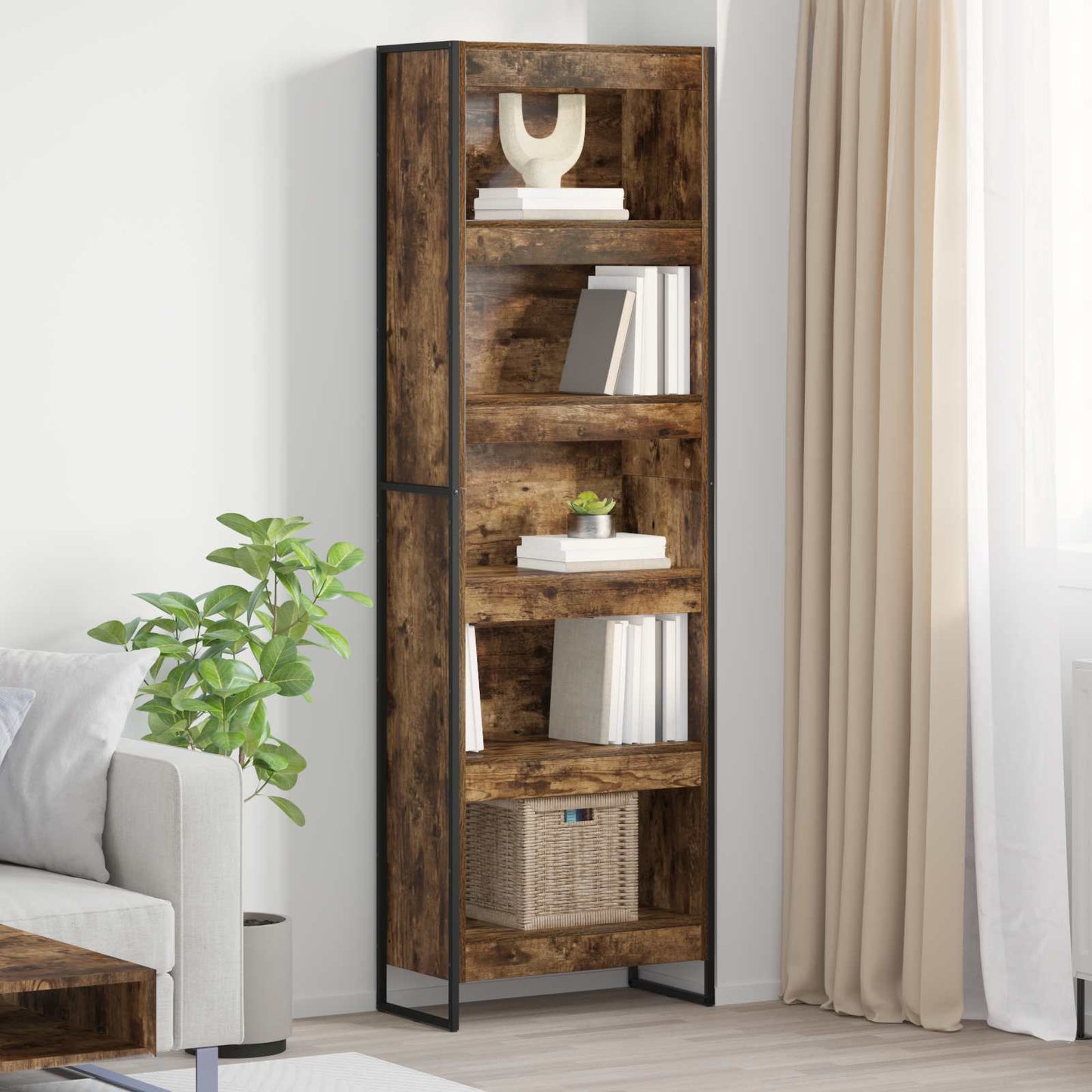 vidaXL Book Cabinet 60 x 30 x 189.5 cm Engineered Wood Smoke Oak - Brown