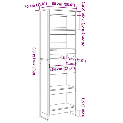 vidaXL Book Cabinet 60 x 30 x 189.5 cm Engineered Wood Smoke Oak - Brown