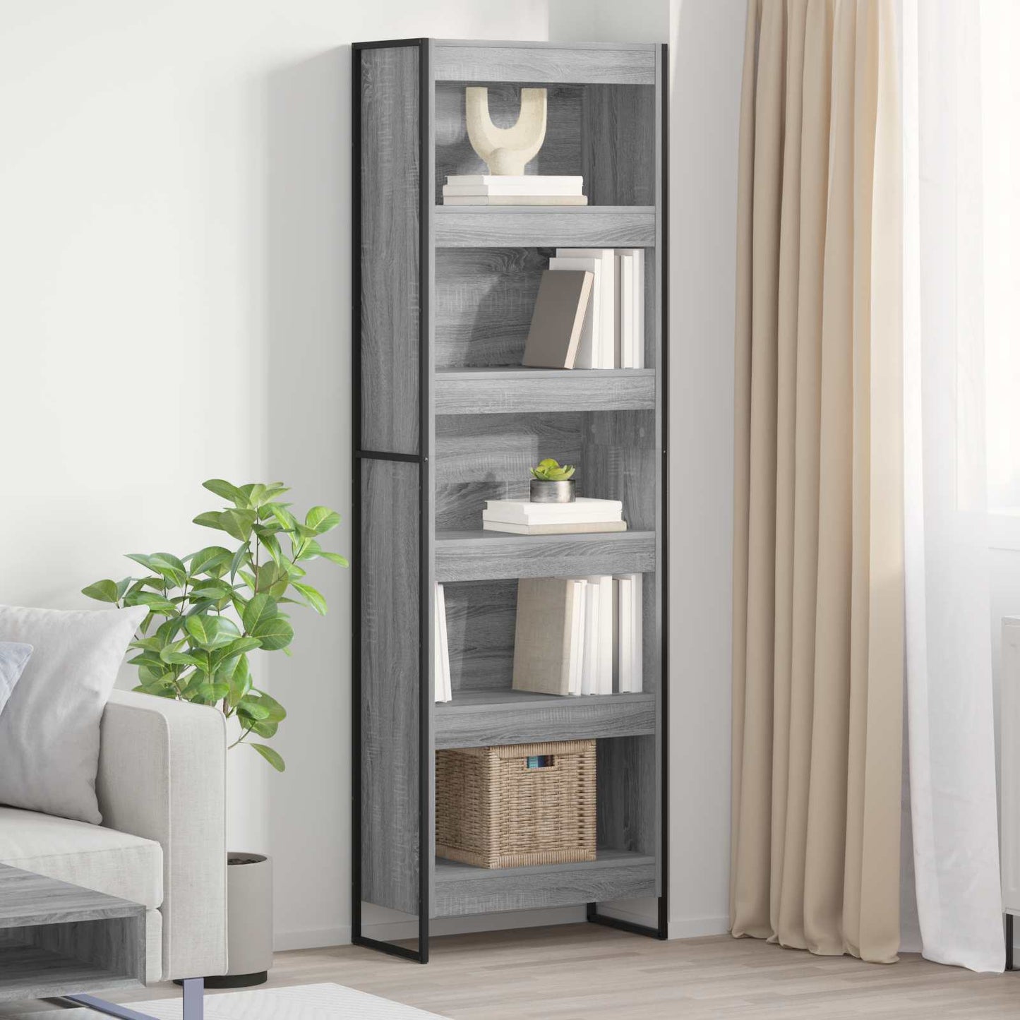 vidaXL Book Cabinet 60 x 30 x 189.5 cm Engineered Wood Grey Sonoma