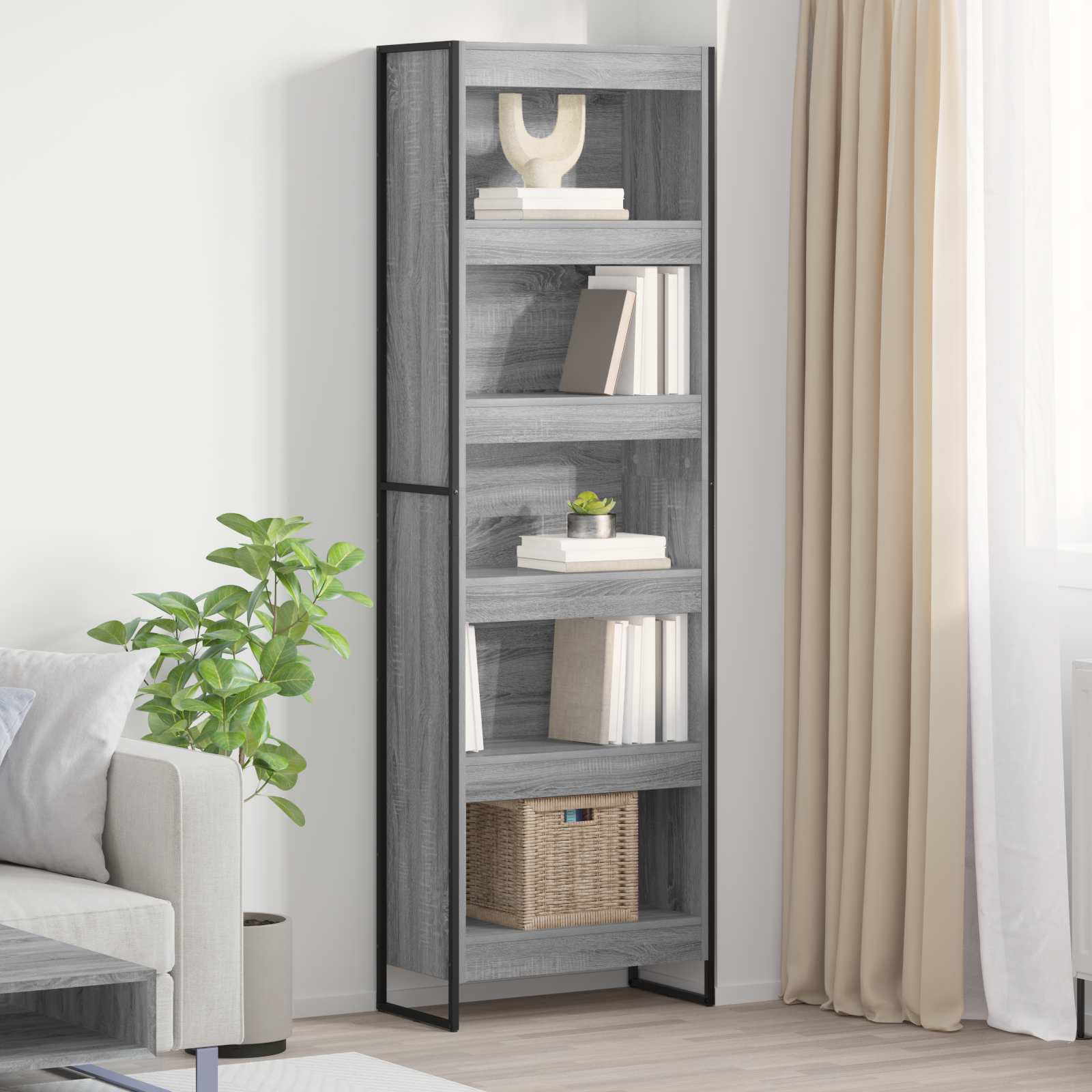 vidaXL Book Cabinet 60 x 30 x 189.5 cm Engineered Wood Grey Sonoma