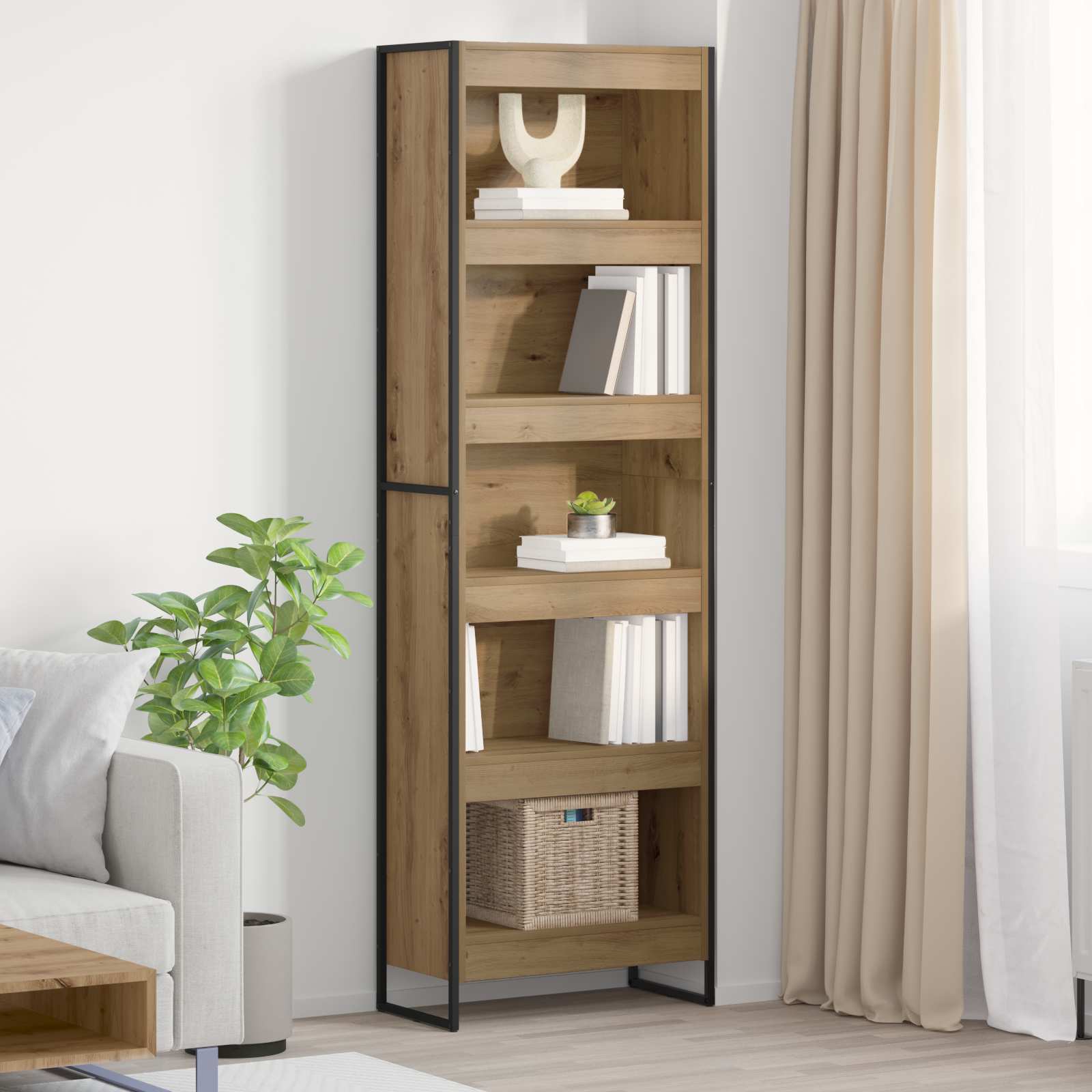 vidaXL Book Cabinet 60 x 30 x 189.5 cm Engineered Wood Artisian Oak - Brown