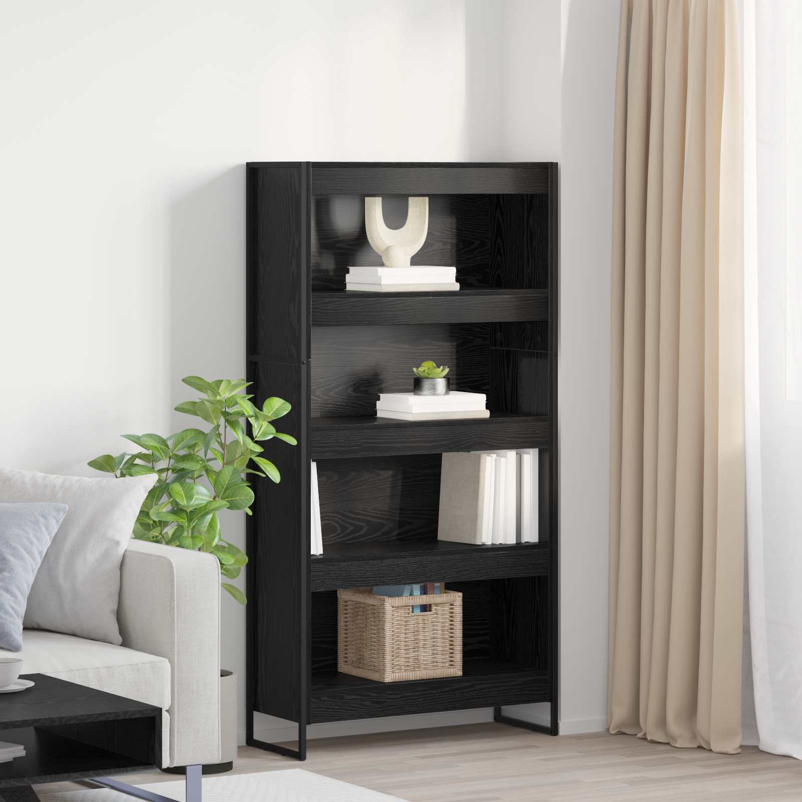 vidaXL Book Cabinet 80 x 30 x 155 cm Engineered Wood Black Oak