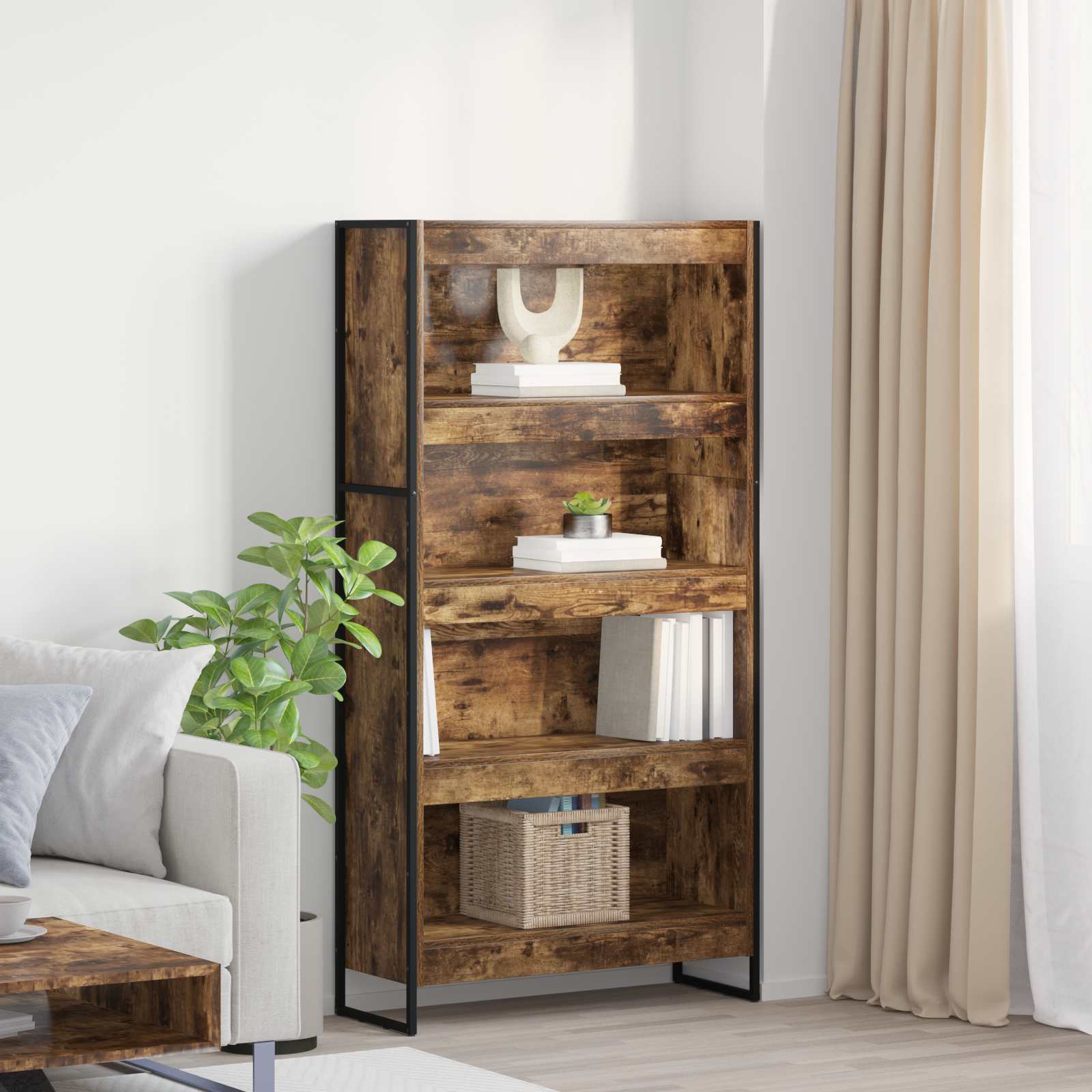 vidaXL Book Cabinet 80 x 30 x 155 cm Engineered Wood Smoke Oak - Brown