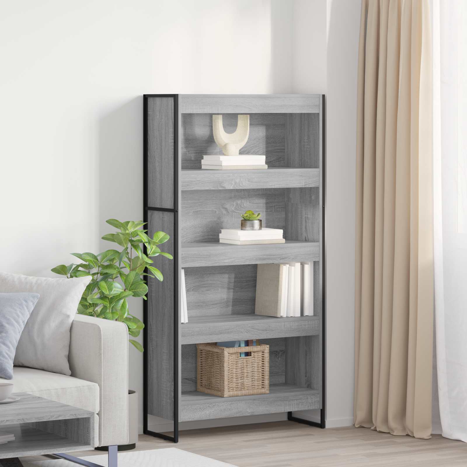 vidaXL Book Cabinet 80 x 30 x 155 cm Engineered Wood Grey Sonoma