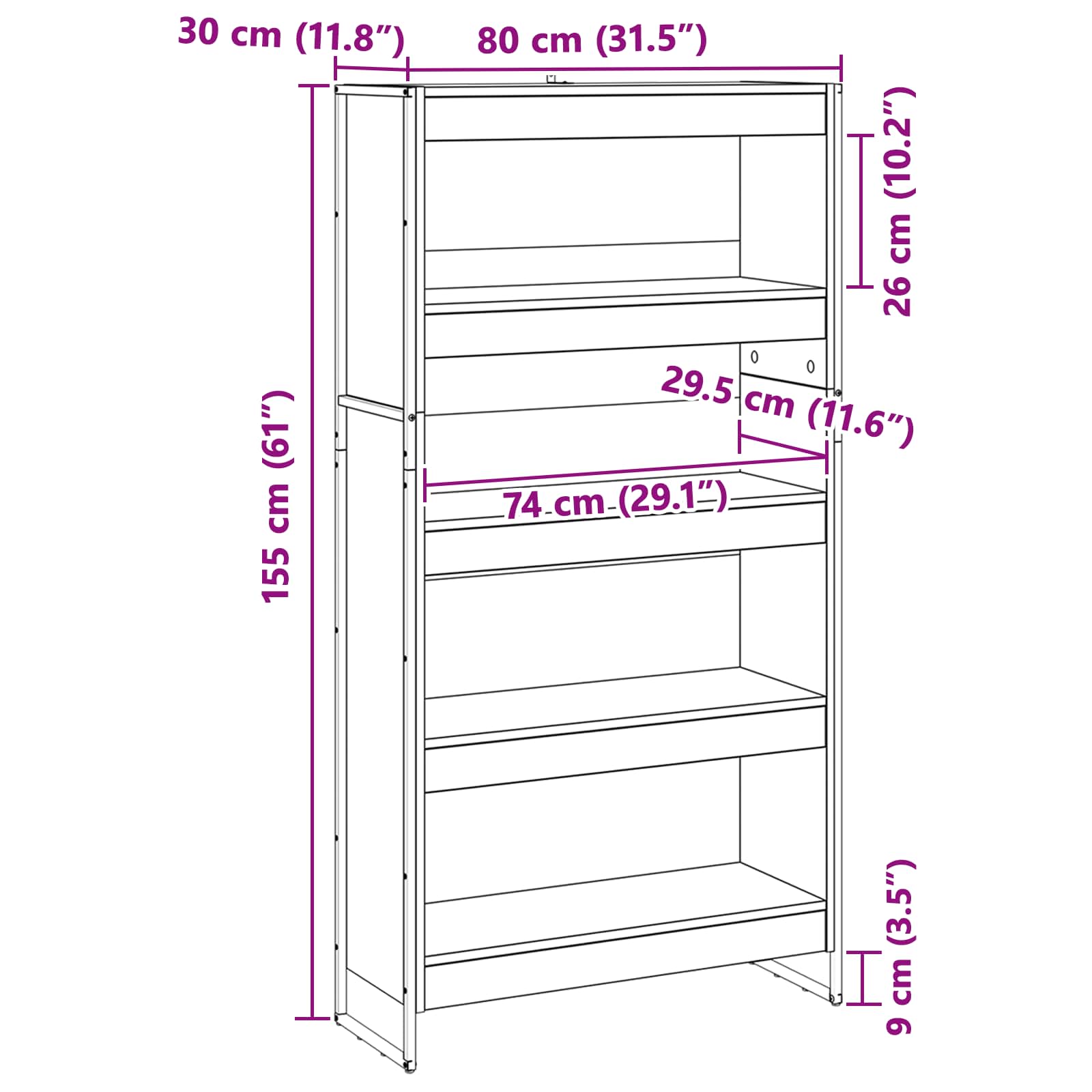 vidaXL Book Cabinet 80 x 30 x 155 cm Engineered Wood Artisian Oak - Brown