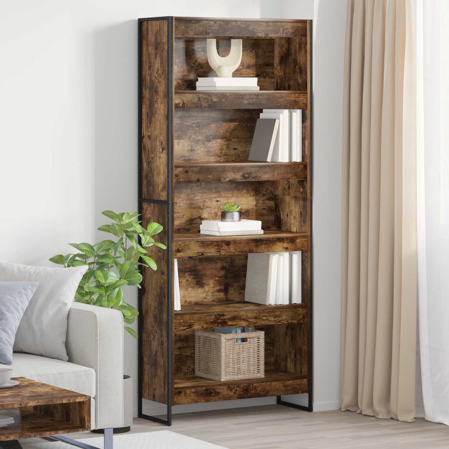vidaXL Book Cabinet 80 x 30 x 189.5 cm Engineered Wood Smoke Oak - Brown