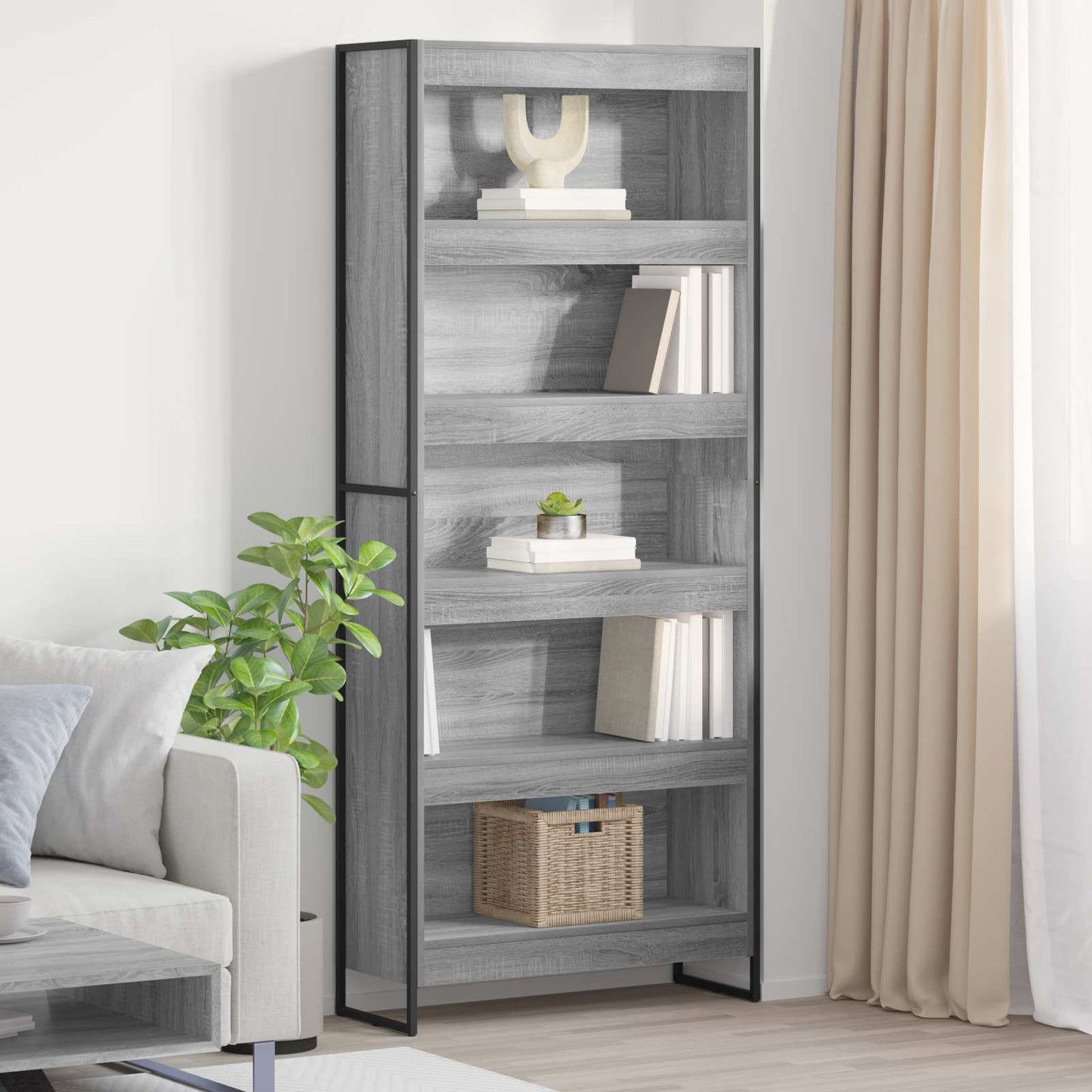 vidaXL Book Cabinet 80 x 30 x 189.5 cm Engineered Wood Grey Sonoma