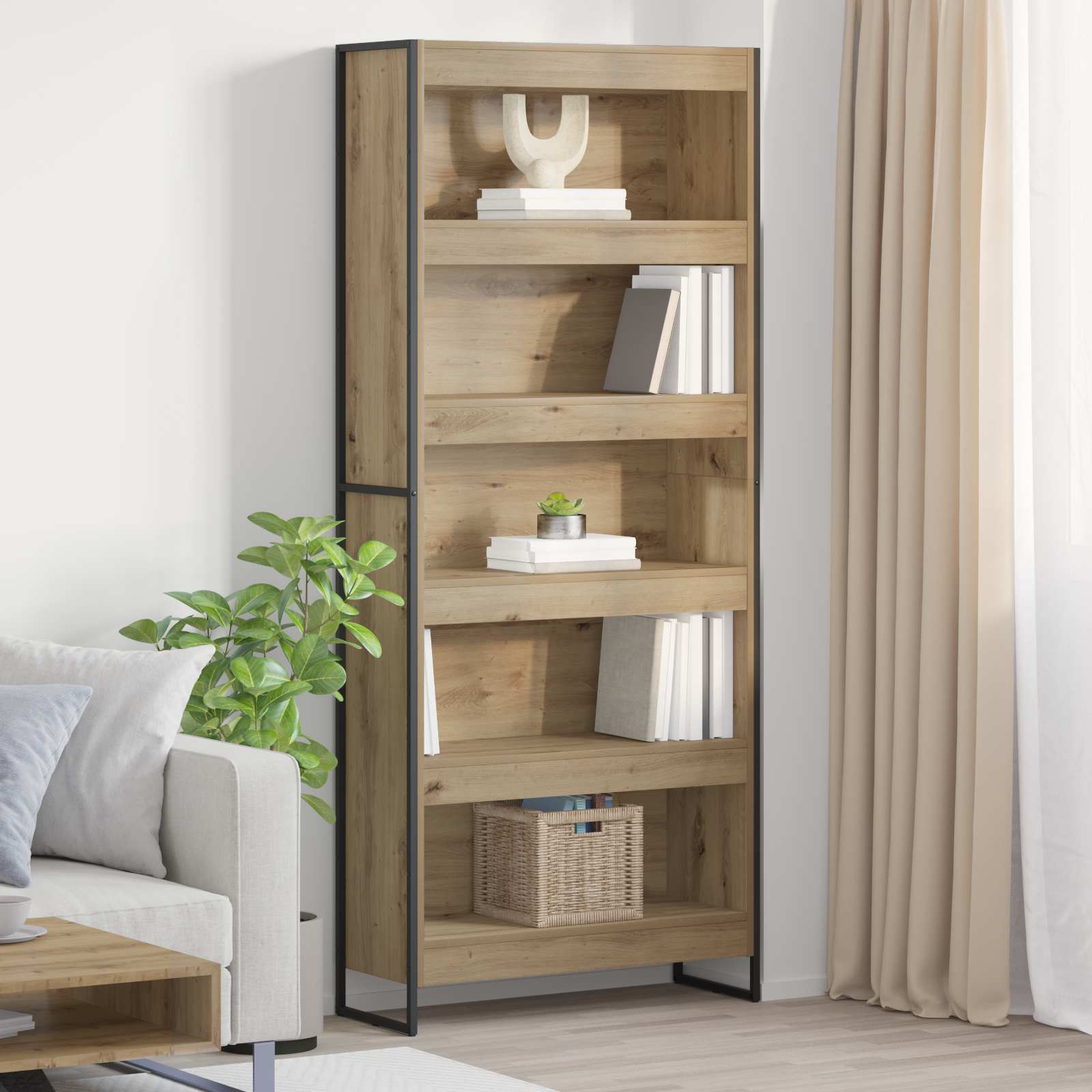 vidaXL Book Cabinet 80 x 30 x 189.5 cm Engineered Wood Artisian Oak - Brown