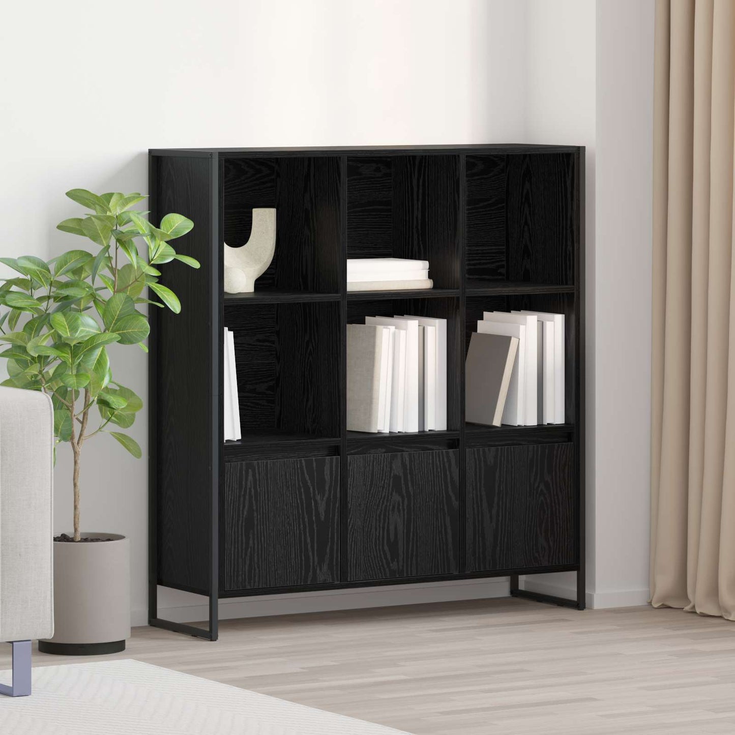 vidaXL Book Cabinet 99.5 x 30 x 108 cm Engineered Wood Black Oak