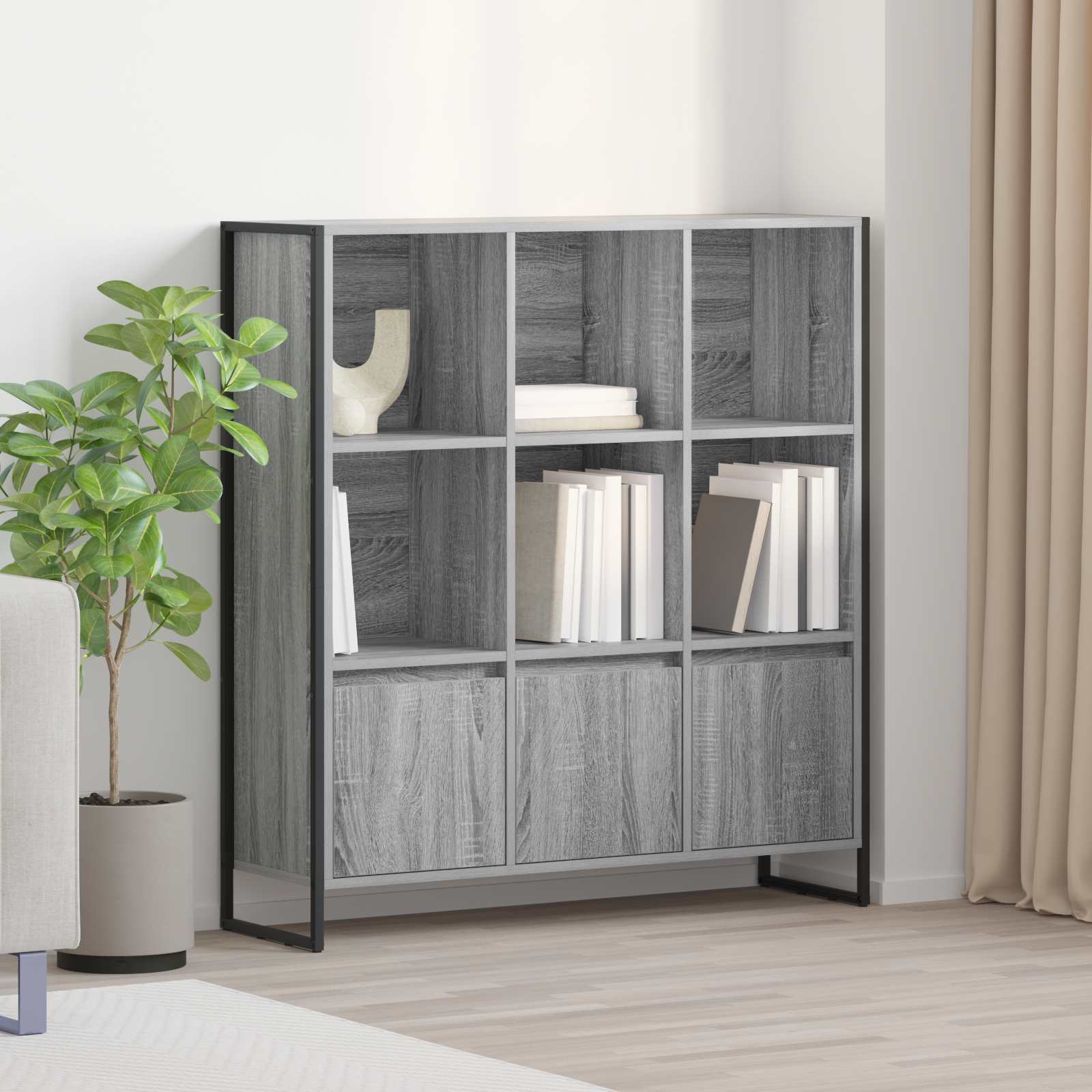vidaXL Book Cabinet 99.5 x 30 x 108 cm Engineered Wood Grey Sonoma