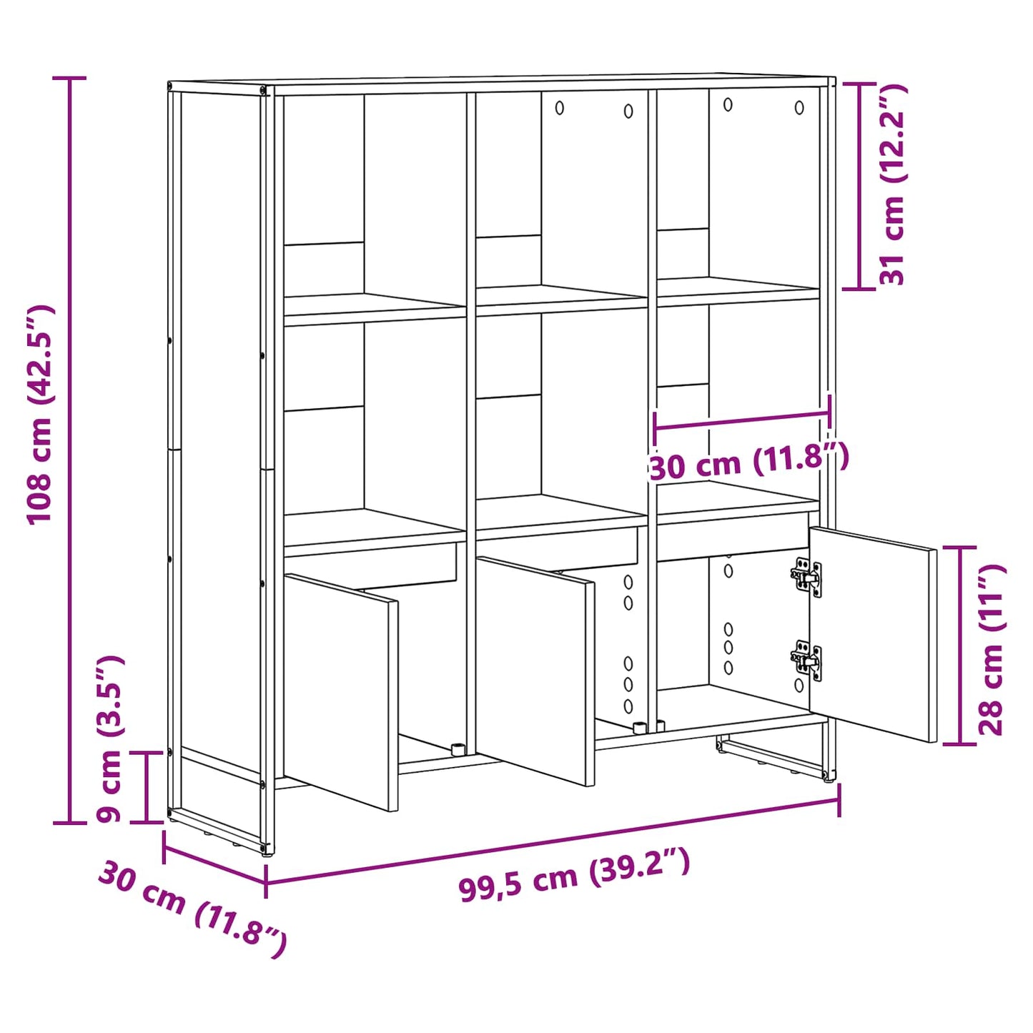 vidaXL Book Cabinet 99.5 x 30 x 108 cm Engineered Wood Grey Sonoma