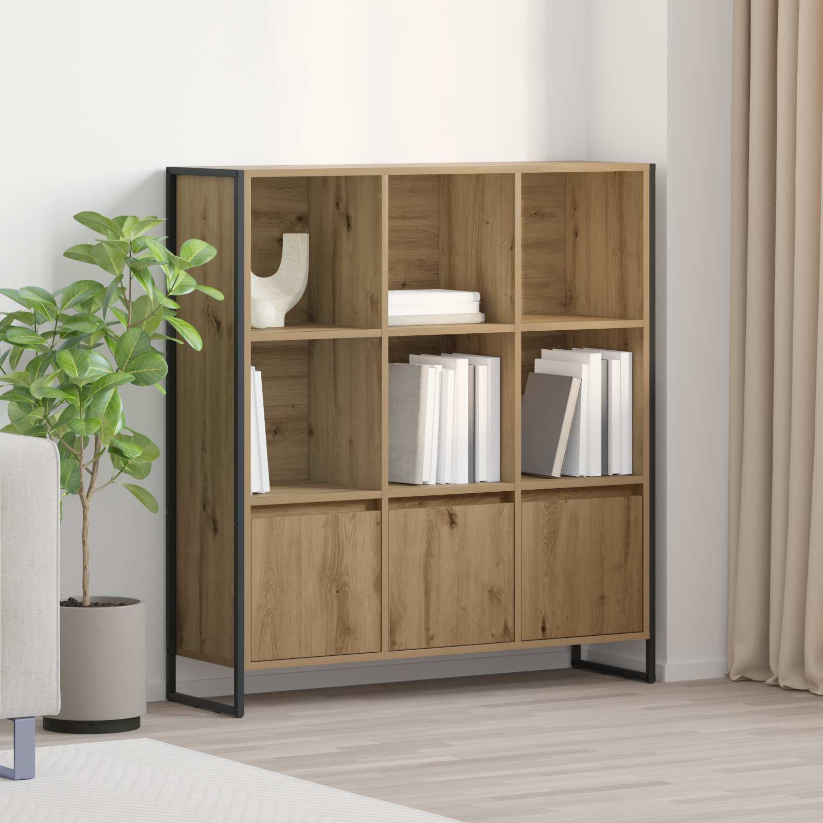vidaXL Book Cabinet 99.5 x 30 x 108 cm Engineered Wood Artisian Oak - Brown