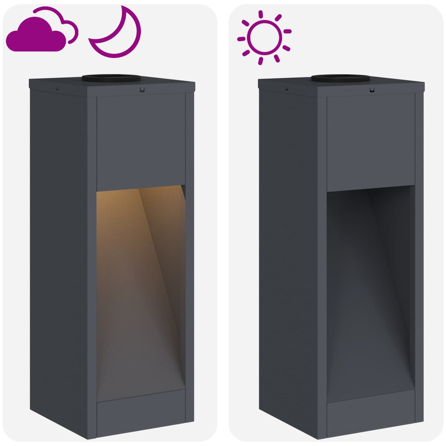 vidaXL Solar Led Pathway Light 2 pcs Warm White 18 x 18 x 50 cm - Anthracite
