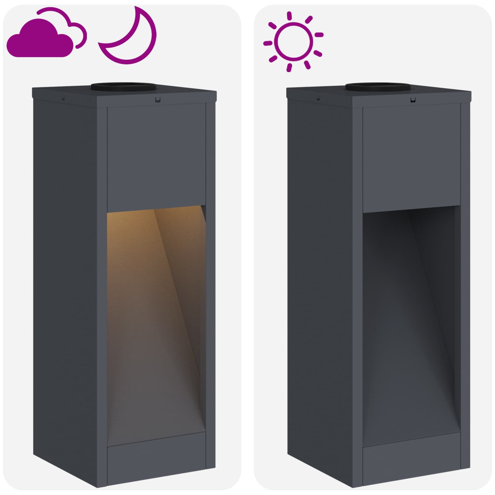 vidaXL Solar Led Pathway Light 2 pcs Warm White 18 x 18 x 50 cm - Anthracite