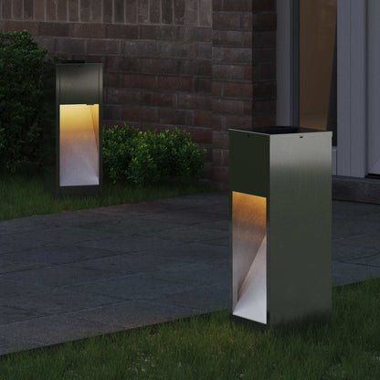vidaXL Solar Led Pathway Light 2 pcs Warm White 18 x 18 x 50 cm - Silver - 55691