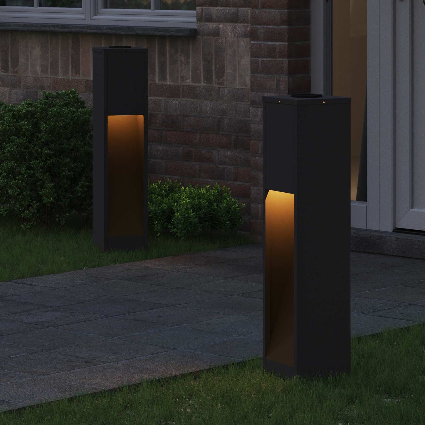 vidaXL Solar Led Pathway Light 2 pcs Warm White 18 x 18 x 80 cm - Black