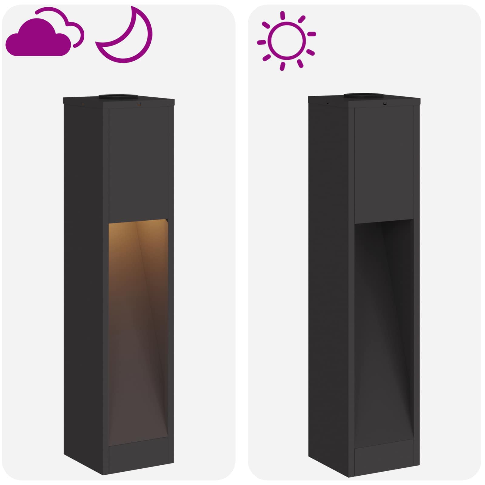 vidaXL Solar Led Pathway Light 2 pcs Warm White 18 x 18 x 80 cm - Black
