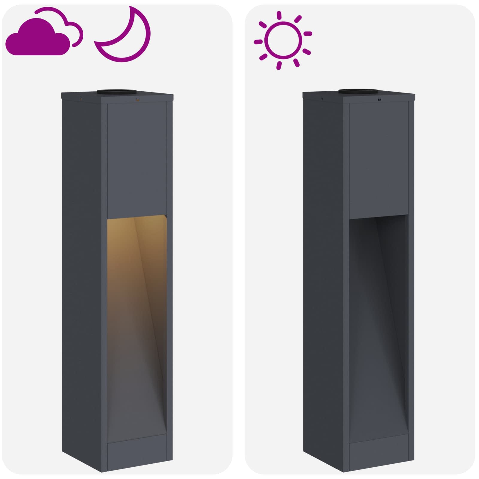 vidaXL Solar Led Pathway Light 2 pcs Warm White 18 x 18 x 80 cm - Anthracite
