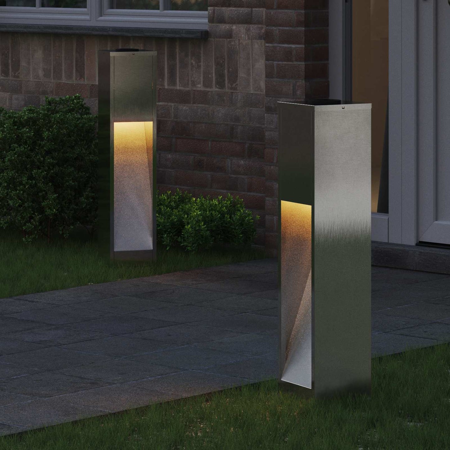 vidaXL Solar Led Pathway Light 2 pcs Warm White 18 x 18 x 80 cm - Silver