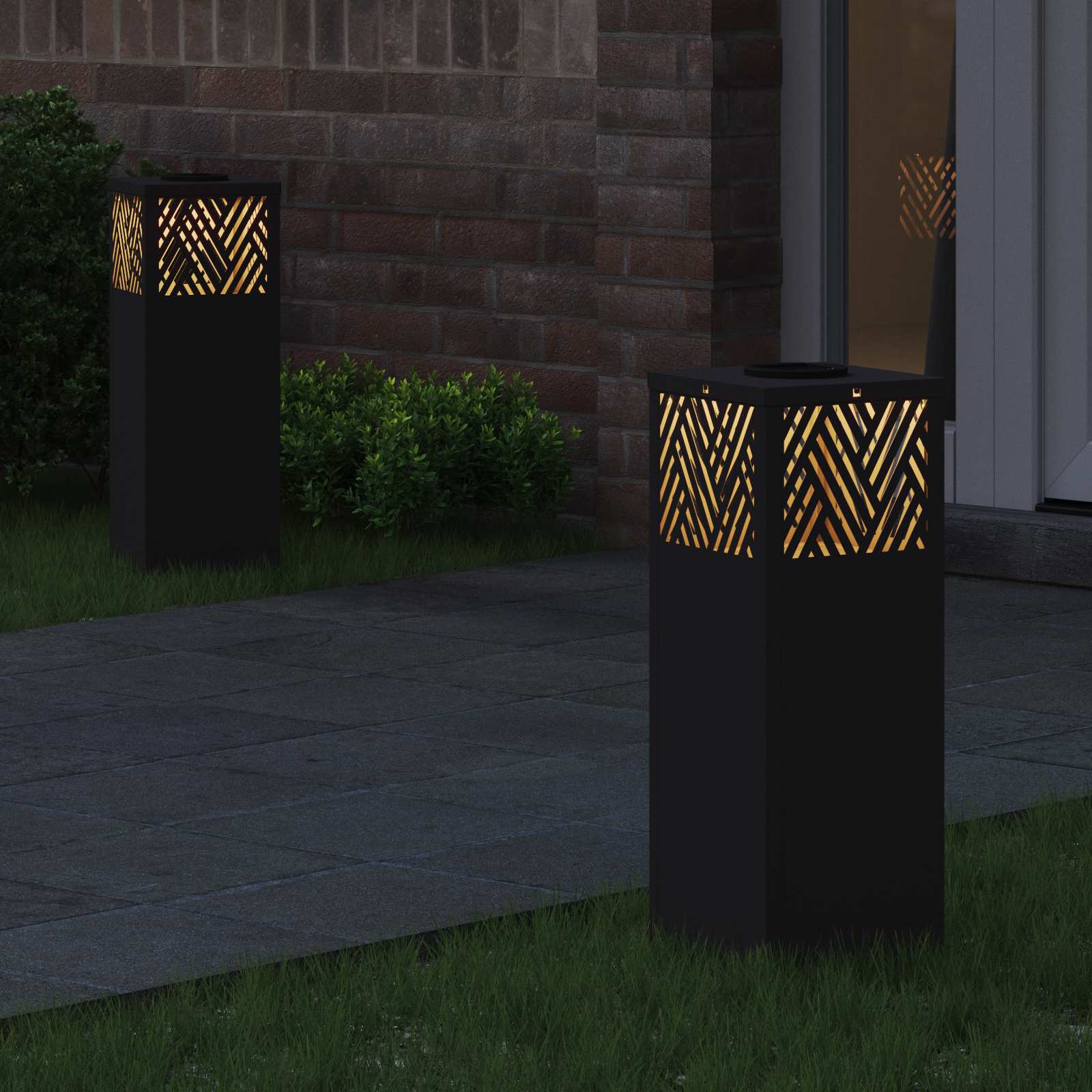 vidaXL Solar LED Pathway Light 2 pcs Warm White 18 x 18 x 50 cm - Black - 55740