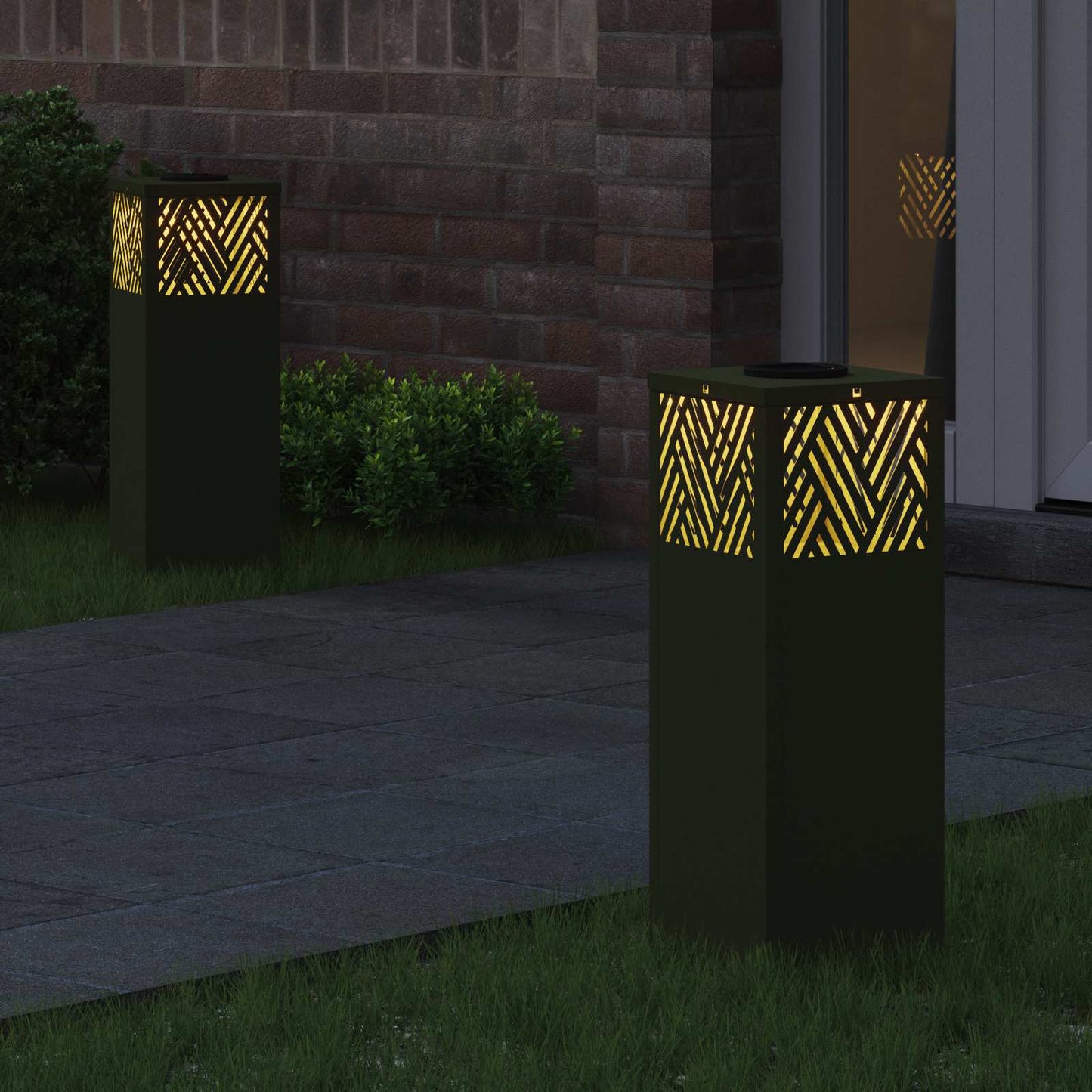 vidaXL Solar LED Pathway Light 2 pcs Warm White 18 x 18 x 50 cm - Green - 55755